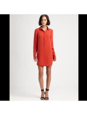 Vince 100% silk shirt dress - orange - size 8